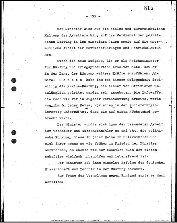 Albert Speer’s Confidential Chronicle of the Reich Ministry for Armaments and War Production, 1943 (Irving File 41) - Image 3